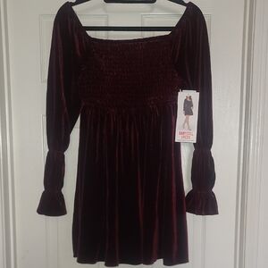 Celebrity Pink Velvet Babydoll Dress in Deep Burgundy